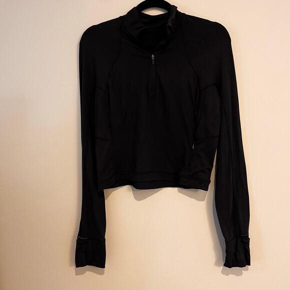Lululemon Top Its Rulu Run Cropped Half-Zip Long Sleeve Black Size 10 - Medium - Picture 2 of 6